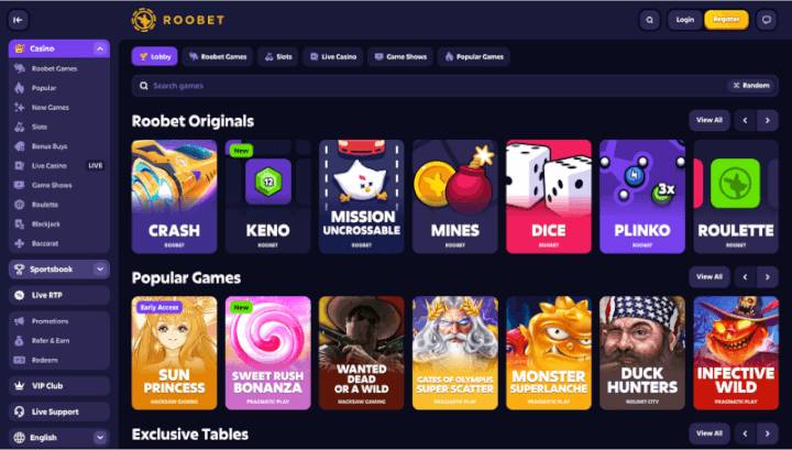 Roobet webpage