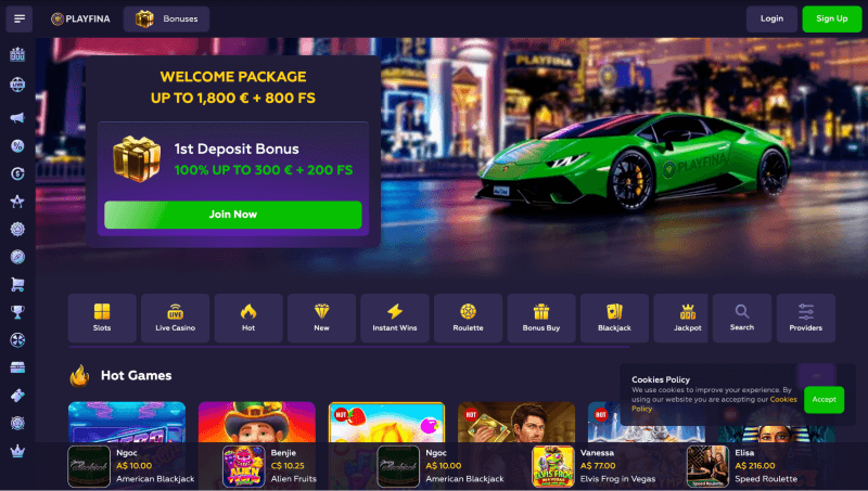 Playfina webpage