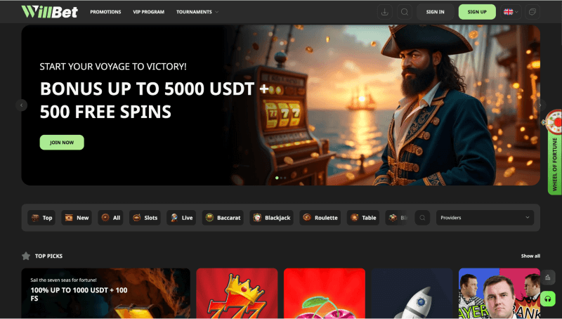 WillBet webpage